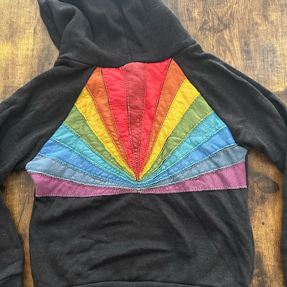 Aviator Nation kids black zip hoodie with Rainbow detail, size 6